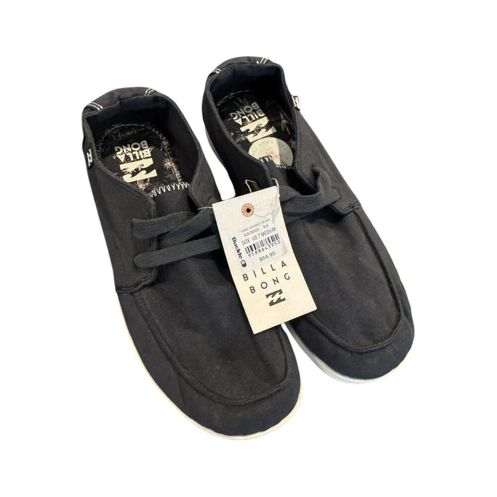 Billabong Baja Slip-On Shoes Size 7 Black Canvas Casual Loafers Boat Shoes NWT